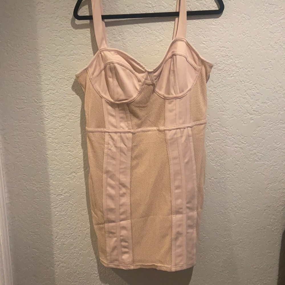 Plus size body con mesh nude dress